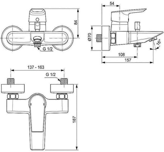 Смеситель для ванны Ideal Standard Tesi A6583AA Хром