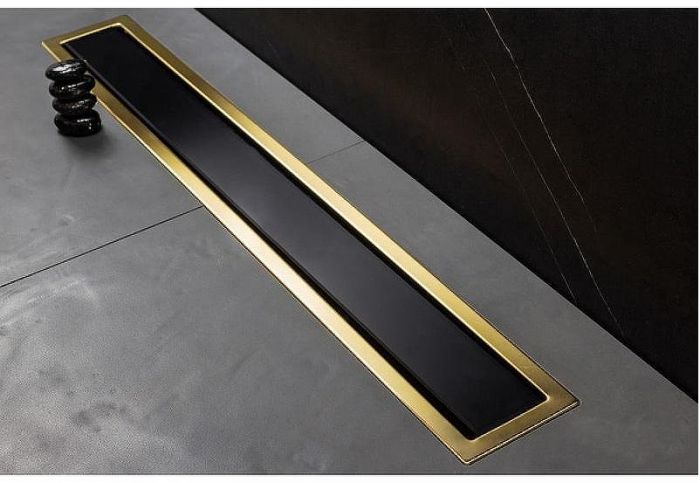 Душевой лоток Pestan Confluo Premium Line 850 Black Glass Gold 13100118 с решеткой Черный глянцевый Золото глянцевое