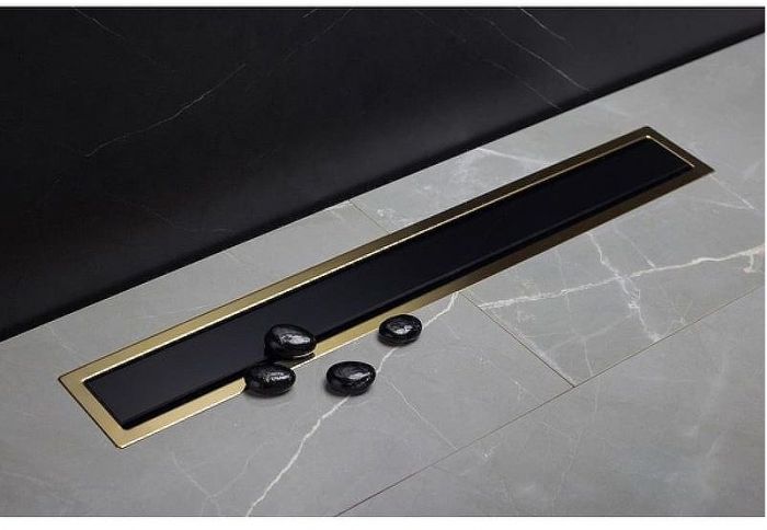 Душевой лоток Pestan Confluo Premium Line 850 Black Glass Gold 13100118 с решеткой Черный глянцевый Золото глянцевое
