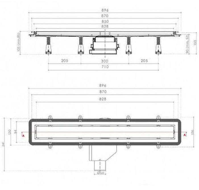 Душевой лоток Pestan Confluo Premium Line 850 Black Glass Gold 13100118 с решеткой Черный глянцевый Золото глянцевое