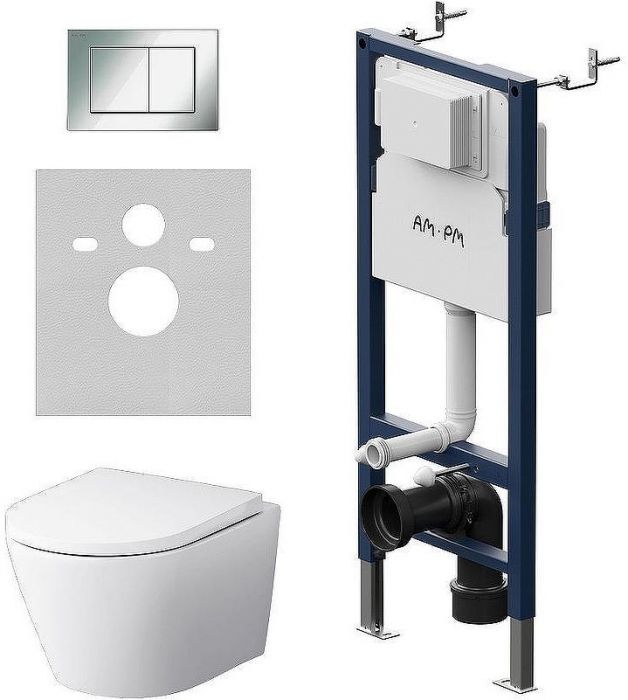 Комплект унитаза с инсталляцией AM.PM Sense FlashClean IS90251.741701 с сиденьем Микролифт и клавишей смыва Хром глянцевый