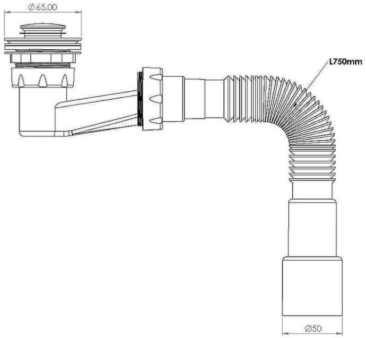 Сифон для душевого поддона Nova 1650 click-clack Хром