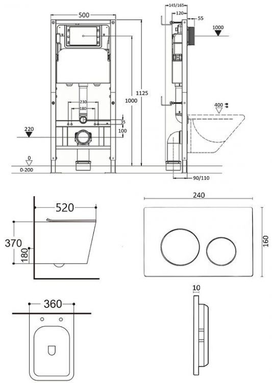 Комплект унитаза с инсталляцией Agger ATI10150+APB188 цвет Белый с сиденьем Микролифт и клавишей смыва цвет Белый глянцевый