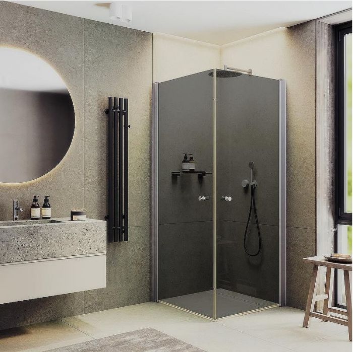 Душевой уголок Maybah Glass MGY-1300-5 900x900x1980 на монопетлях Хром матовый стекло графитовое