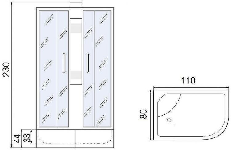 Душевая кабина Мономах XL Б/К 110x80x44 МЗ R 10000012104 без гидромассажа