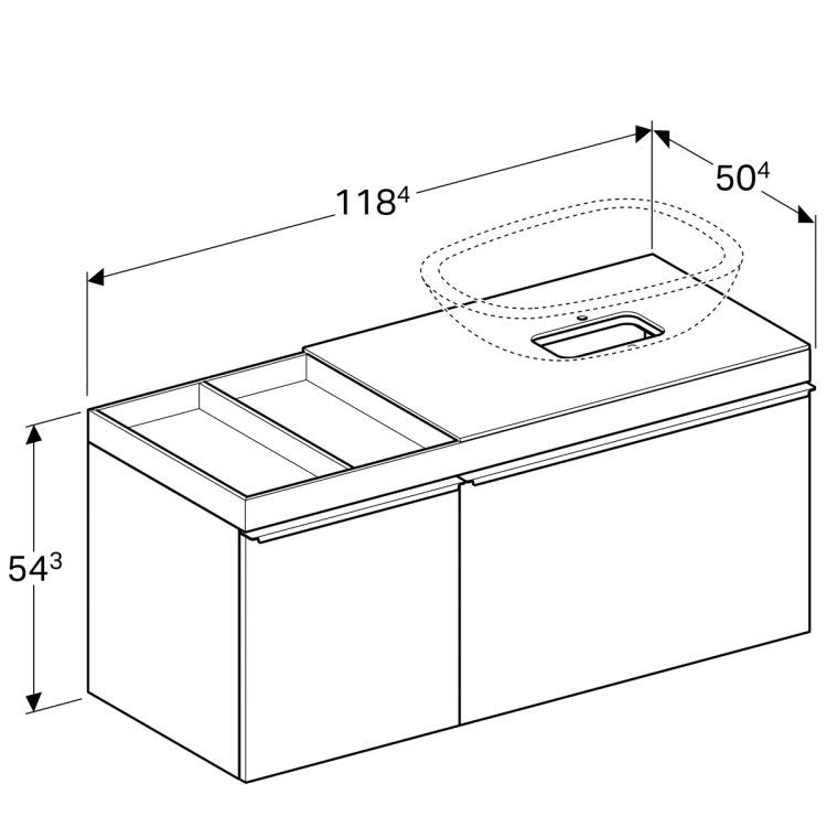 Тумба под раковину Geberit Citterio 118.4x54.3x50.4, левая, светлый дуб, бежевое стекло [500.565.JI.1]