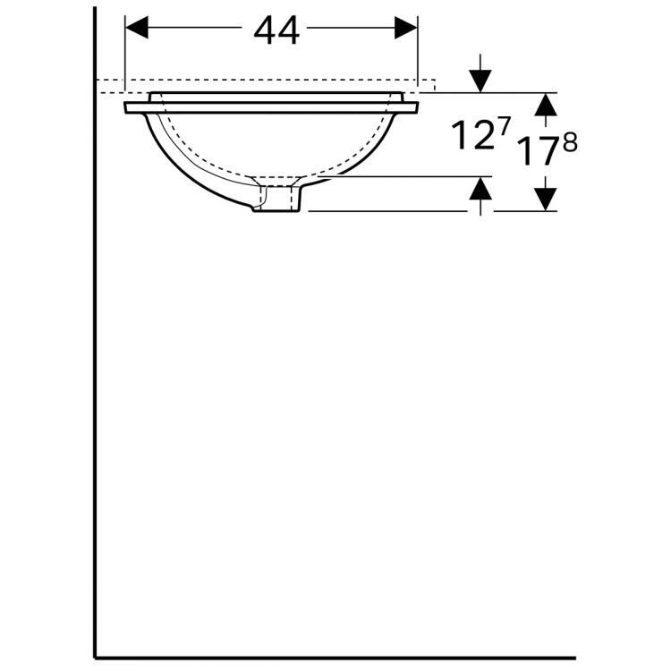 Раковина Geberit VariForm с установкой под столешницу прямоугольной формы, Т1=45х35 см, без отв. под смеситель, без отв. перелива [500.762.01.2]