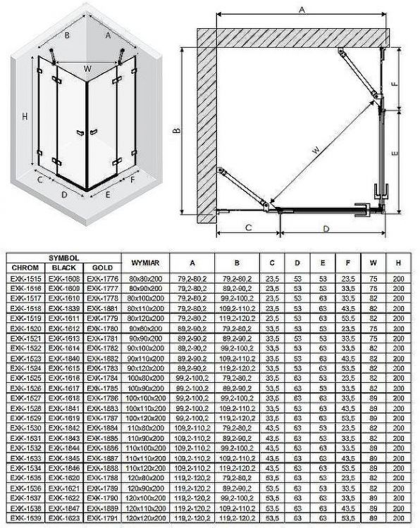 Душевой уголок New Trendy Avexa Black 120x80 EXK-1620 профиль Черный стекло прозрачное