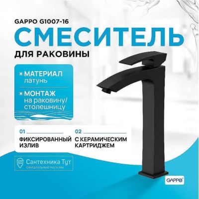 Смеситель для раковины Gappo G1007-16 Черный матовый