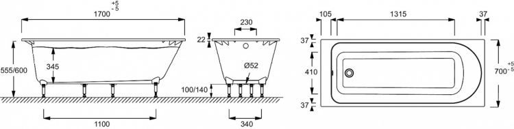 Акриловая ванна 170x75 Jacob Delafon Odeon Rive Gauche E6D152-00
