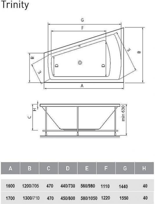 Акриловая ванна Vayer Trinity 170x130 L Гл000006818 без гидромассажа