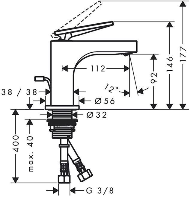 Axor Citterio Смеситель для раковины 90, на 1 отв., с донным клапаном, цвет: полированный черный хром