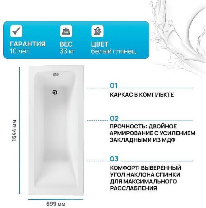 Акриловая ванна Aquanet Bright 165x70 230255 без гидромассажа