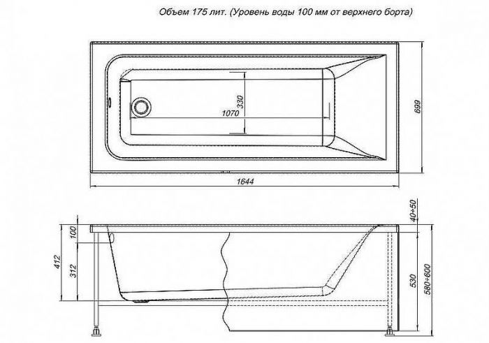 Акриловая ванна Aquanet Bright 165x70 230255 без гидромассажа