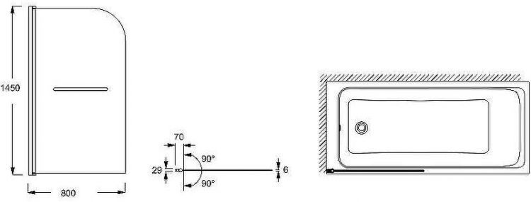 Шторка на ванну Jacob Delafon Odeon Up 80x145 E4932-BL профиль Черный матовый стекло прозрачное