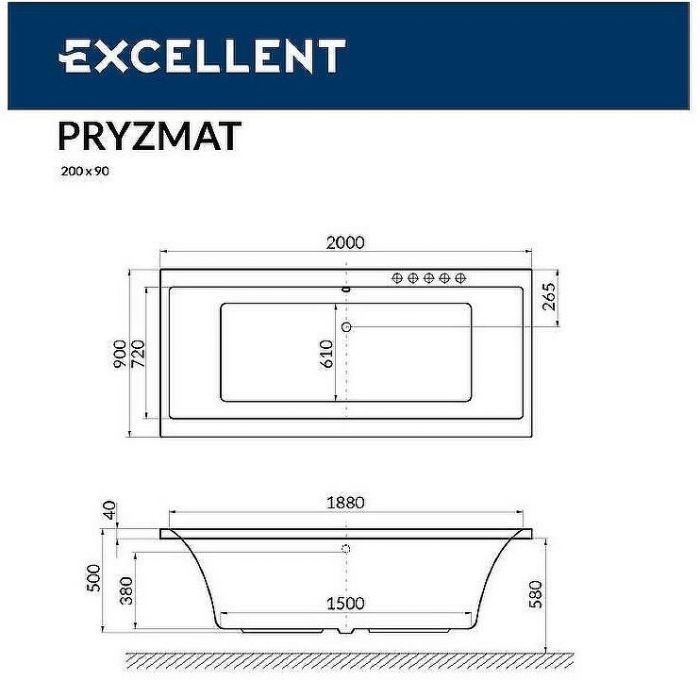 Акриловая ванна Excellent Pryzmat 200x90 WAEX.PRY20.SOFT.CR с гидромассажем