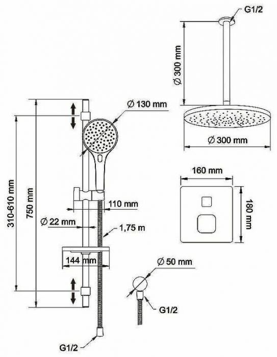 Душевая система Swedbe Platta 5557 с термостатом Хром