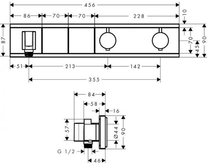 Hansgrohe RainSelect Смеситель для душа, термостатический, 2 источника, СМ, внешняя часть, цвет: хром