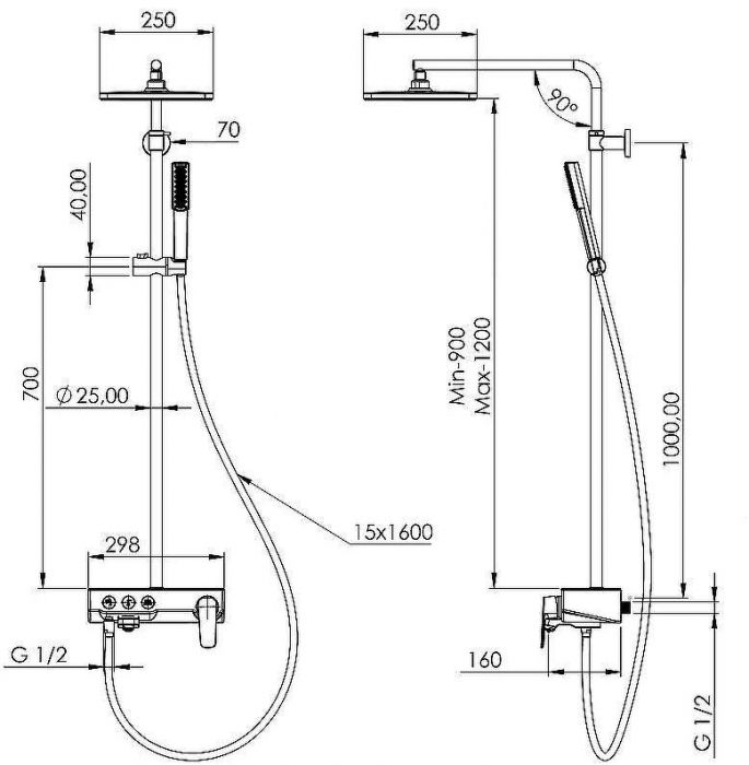 Душевая система Teska Niagara NG3501S с термостатом Хром Черное стекло