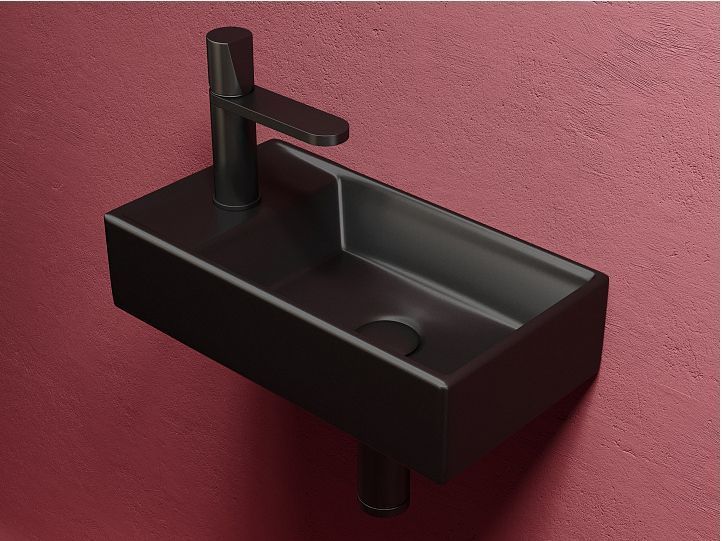 Умывальник CERAMICANOVA Element подвесной прямоугольный (чаша справа, отверстие под смеситель слева) цвет чёрный матовый CN6051RMB