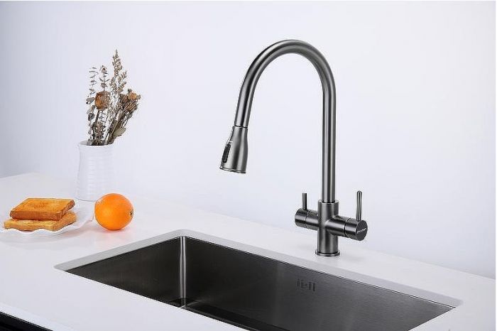 Смеситель для кухни Paulmark Lange La214212-GM Вороненая сталь