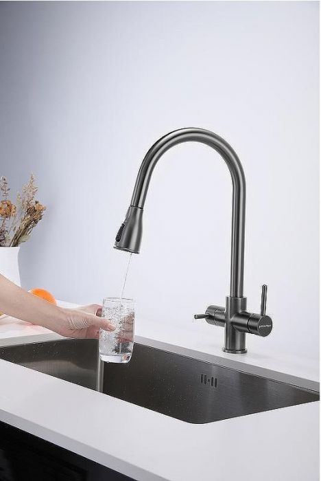 Смеситель для кухни Paulmark Lange La214212-GM Вороненая сталь