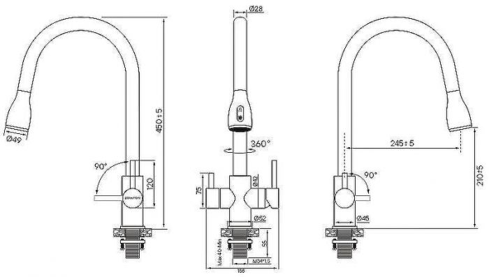 Смеситель для кухни Paulmark Lange La214212-GM Вороненая сталь