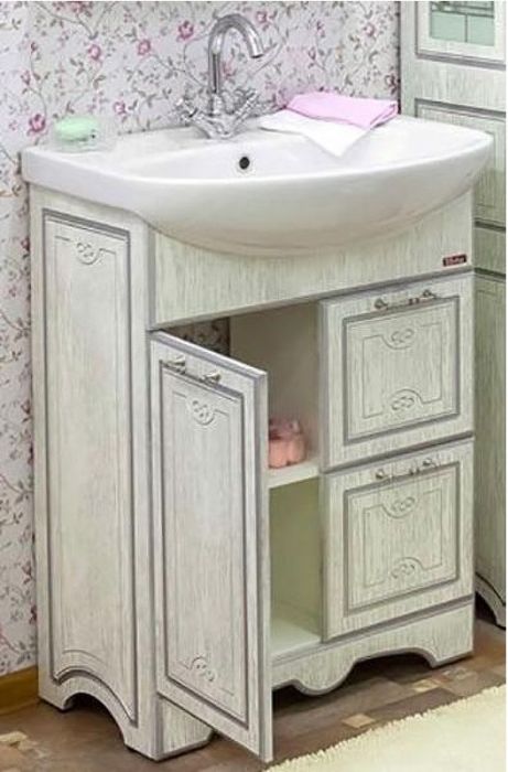 Тумба под раковину Sanflor Адель 65 Н0000000555 Белая с патиной Серебро