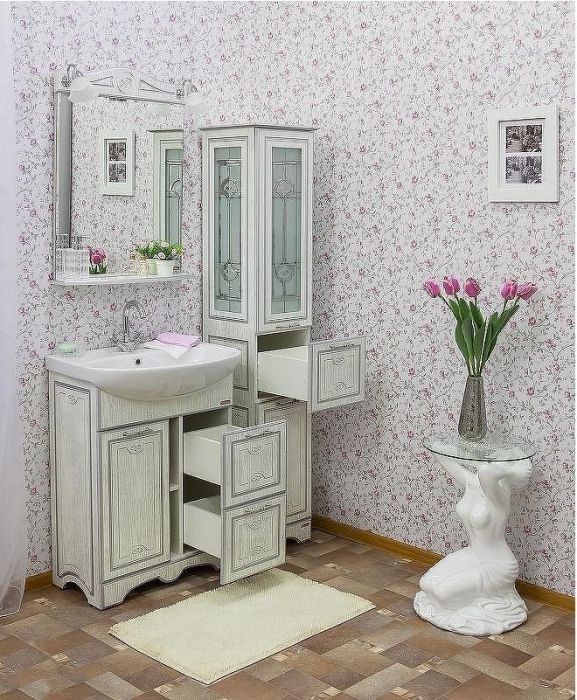 Тумба под раковину Sanflor Адель 65 Н0000000555 Белая с патиной Серебро