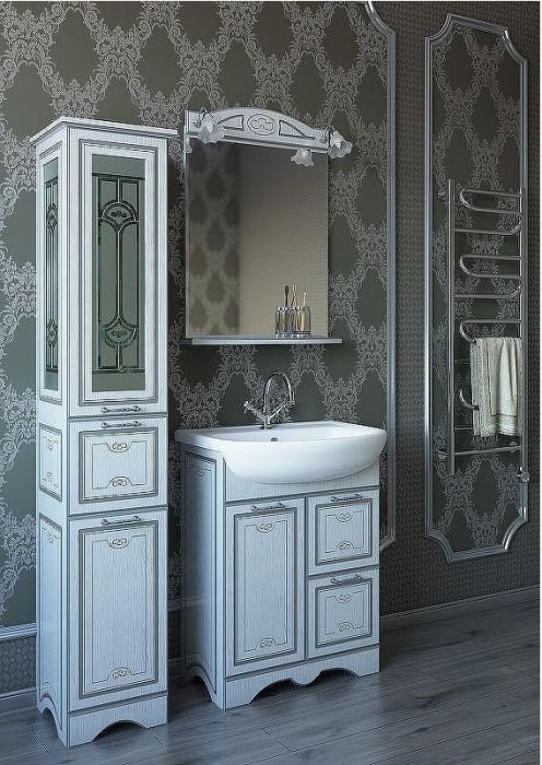 Тумба под раковину Sanflor Адель 65 Н0000000555 Белая с патиной Серебро