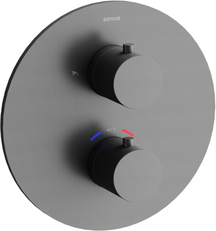 Душевой комплект с термостатом SANCOS Etna, с внутренней частью, вороненая сталь арт. SC9010GG Душевой комплект с термостатом SANCOS Etna, с внутренней частью, вороненая сталь арт. SC9010GG