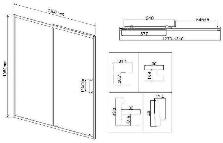 Душевая дверь Vincea City 130 VDS-5CT130MT профиль Хром стекло текстурное