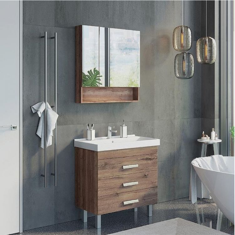 Зеркальный шкаф Comforty Никосия-80 00-00007619 Дуб темный