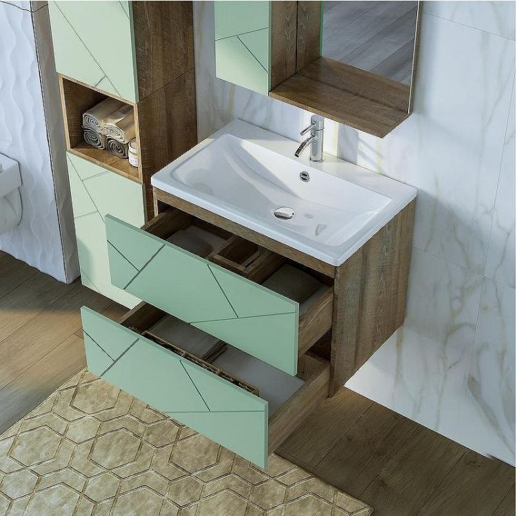 Тумба под раковину Бриклаер Кристалл 70 4627125417160 подвесная Фисташка Дуб гранж песочный