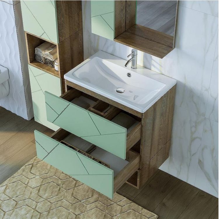 Тумба под раковину Бриклаер Кристалл 70 4627125417160 подвесная Фисташка Дуб гранж песочный