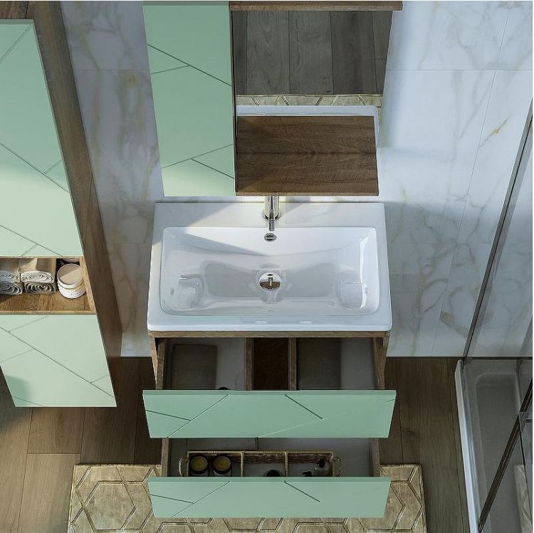 Тумба под раковину Бриклаер Кристалл 70 4627125417160 подвесная Фисташка Дуб гранж песочный