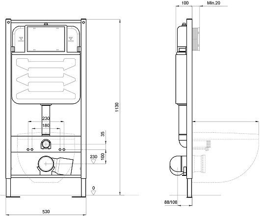 Инсталляция Aquatek Pneumo S50 INSP-0000001 для унитаза без клавиши смыва