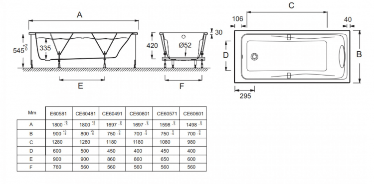 Акриловая ванна 180х90 Jacob Delafon Odeon Up E60581-00