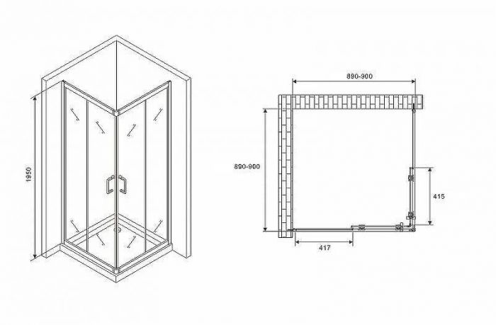 Душевой уголок Abber Schwarzer Diamant 90x90 AG02090B5 профиль Черный стекло прозрачное
