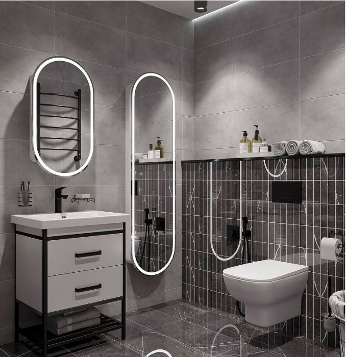 Шкаф пенал STWORKI Мальмё 45 МВК075 подвесной с подсветкой цвет Белый