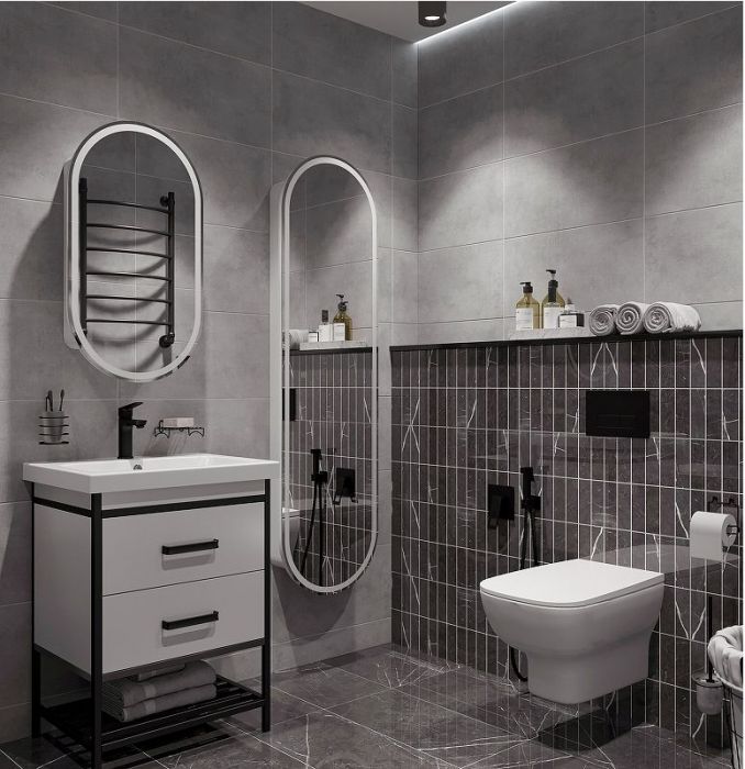 Шкаф пенал STWORKI Мальмё 45 МВК075 подвесной с подсветкой цвет Белый