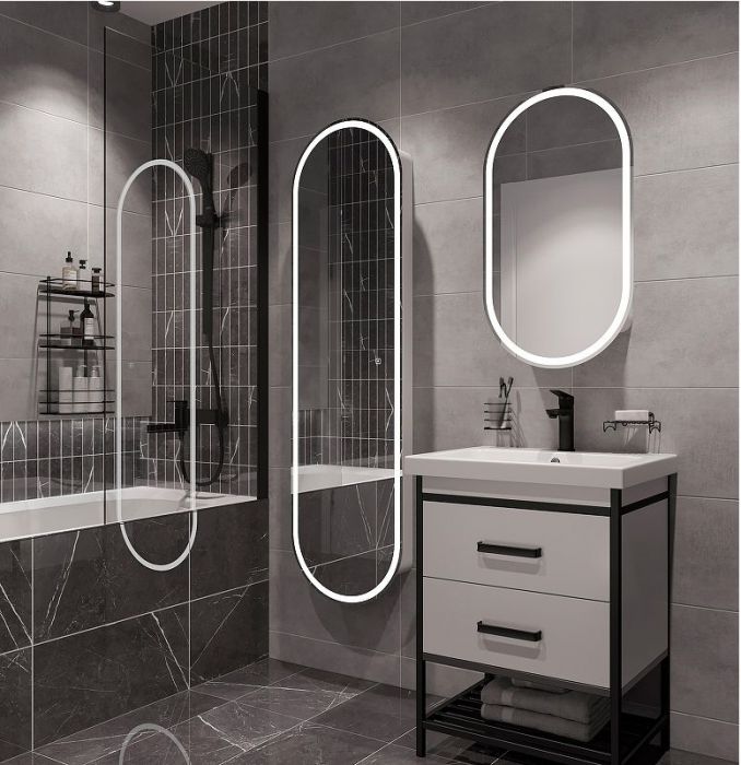 Шкаф пенал STWORKI Мальмё 45 МВК075 подвесной с подсветкой цвет Белый