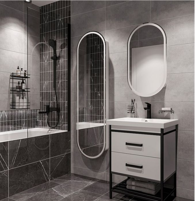 Шкаф пенал STWORKI Мальмё 45 МВК075 подвесной с подсветкой цвет Белый