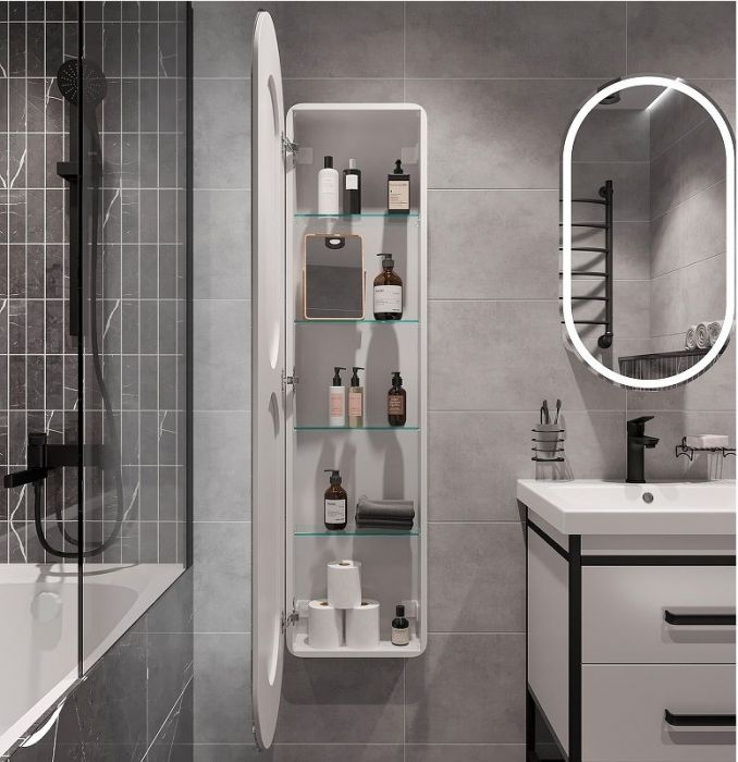 Шкаф пенал STWORKI Мальмё 45 МВК075 подвесной с подсветкой цвет Белый