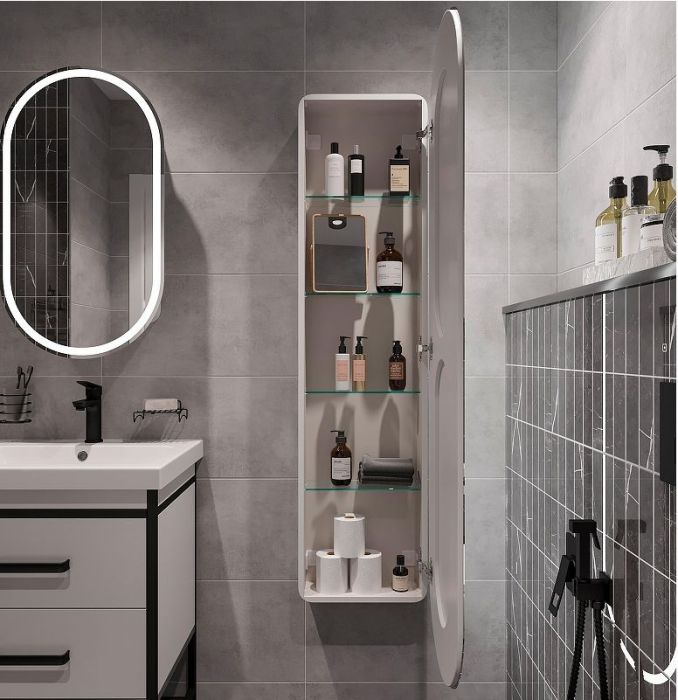 Шкаф пенал STWORKI Мальмё 45 МВК075 подвесной с подсветкой цвет Белый