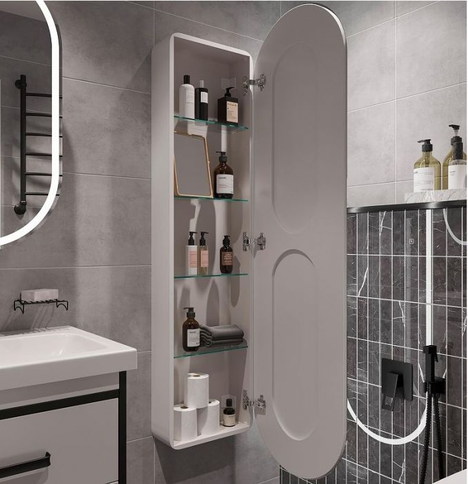 Шкаф пенал STWORKI Мальмё 45 МВК075 подвесной с подсветкой цвет Белый