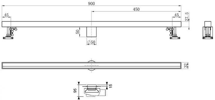 Душевой лоток Wonzon & Woghand 90 WW-65409M-GM с решеткой цвет Темный графит