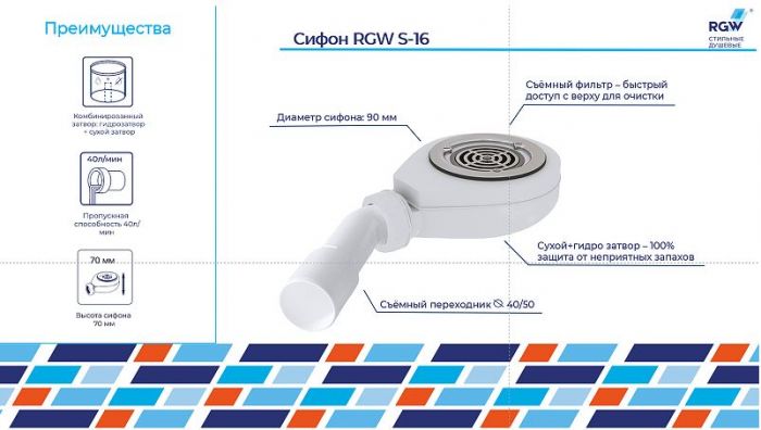 Сифон для душевого поддона RGW S-16 44241600-01 Хром