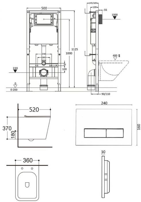 Комплект унитаза с инсталляцией Agger ATI10150+APB200 цвет Белый с сиденьем Микролифт и клавишей смыва цвет Хром