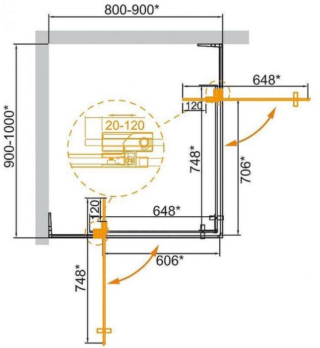 Душевой уголок Cezares Slider 100х90 SLIDER-AH-2-80/90-90/100-C-Cr профиль Хром стекло прозрачное